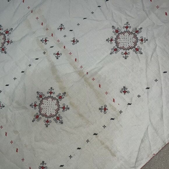 Antique Arts & Crafts Handmade Crewel Embroidered Flax Linen Tablecloth 55”x55” - Picture 8 of 8